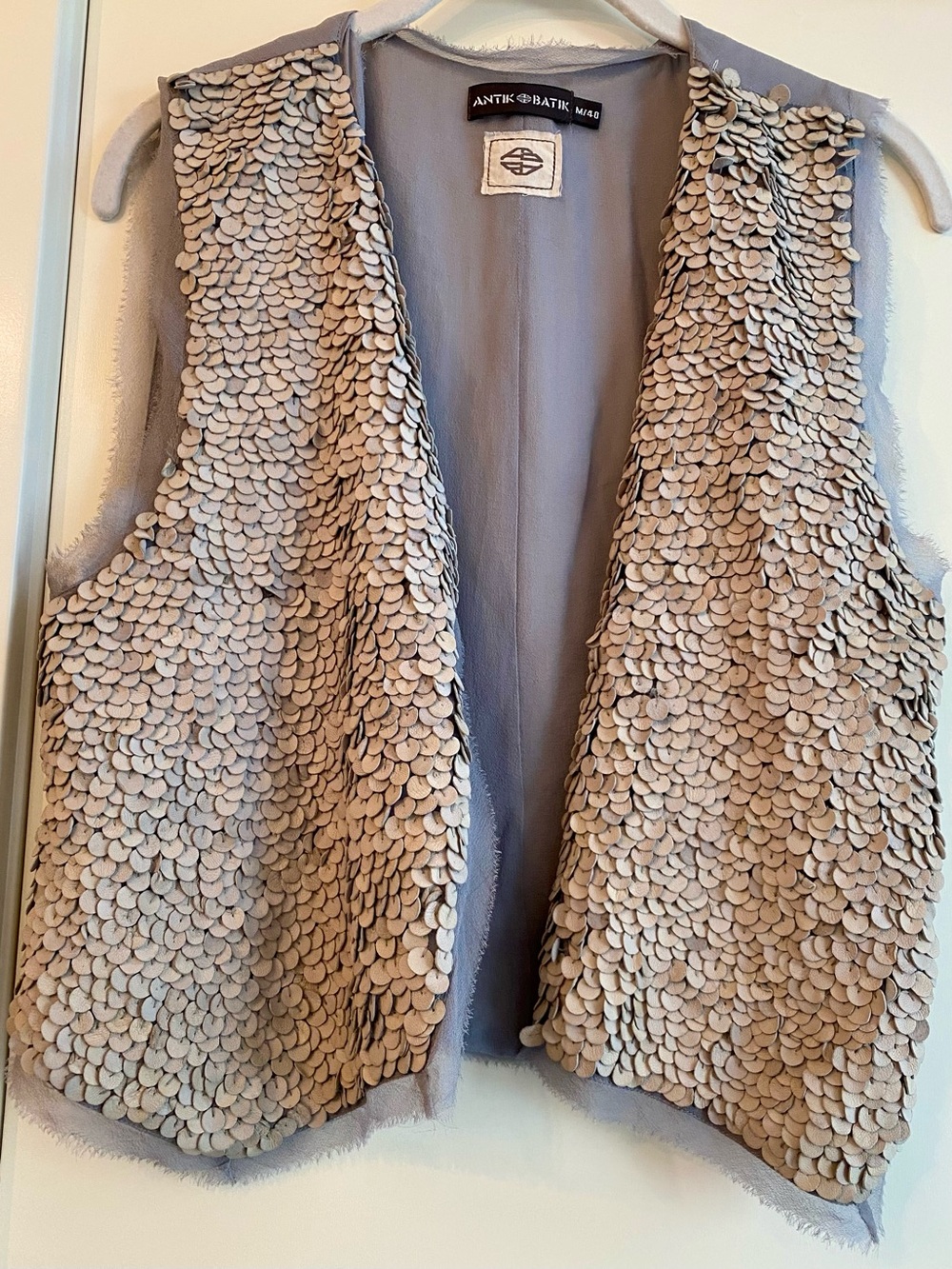 Antik Batik Light Gray Leather Sequin-Style Vest